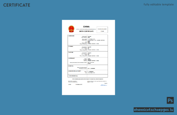 Chinesische Geburtsurkunde – Beispielansicht (Word und PDF)